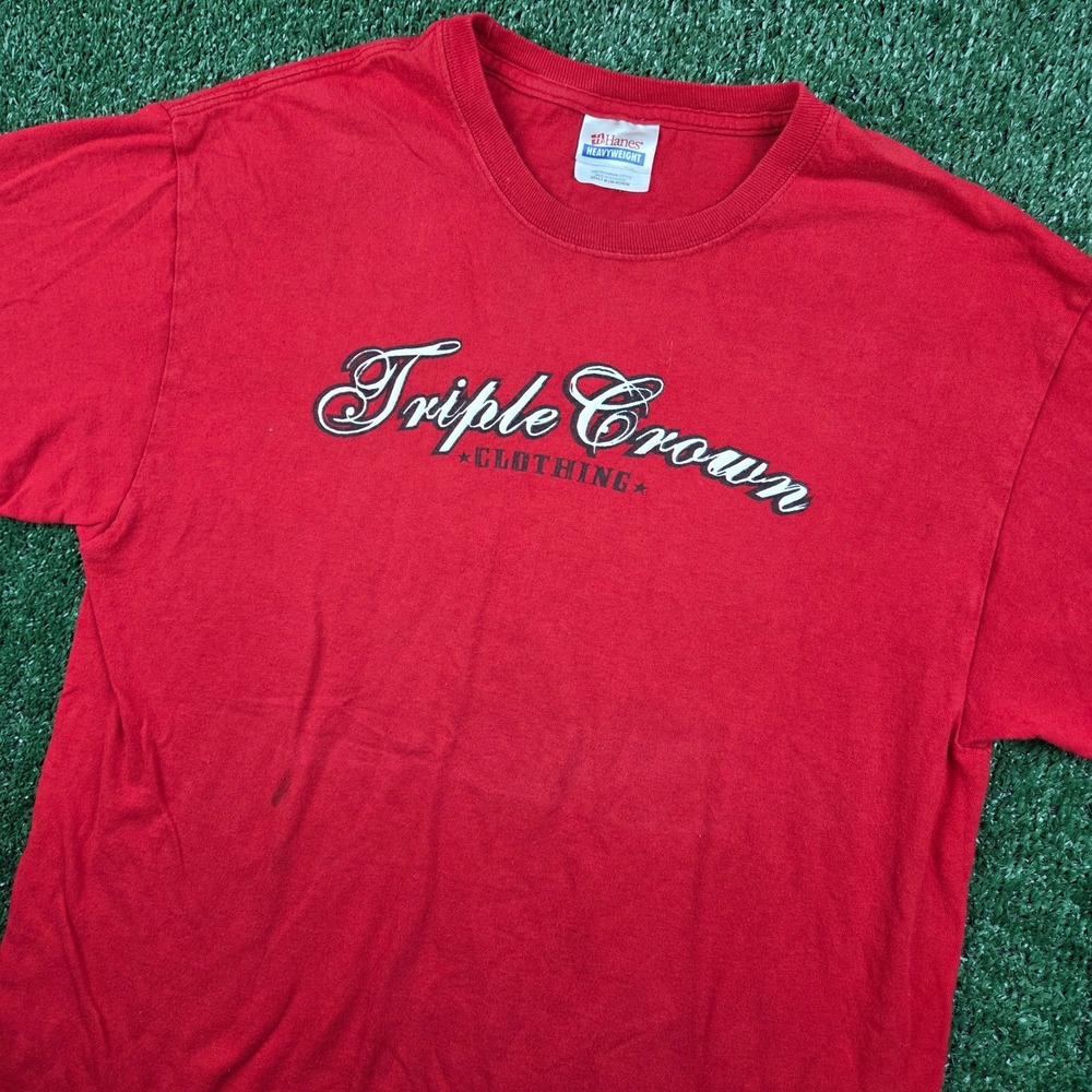 Triple Crown Clothing Mens Graphic T-Shirt Red Hanes Heavyweight Medium